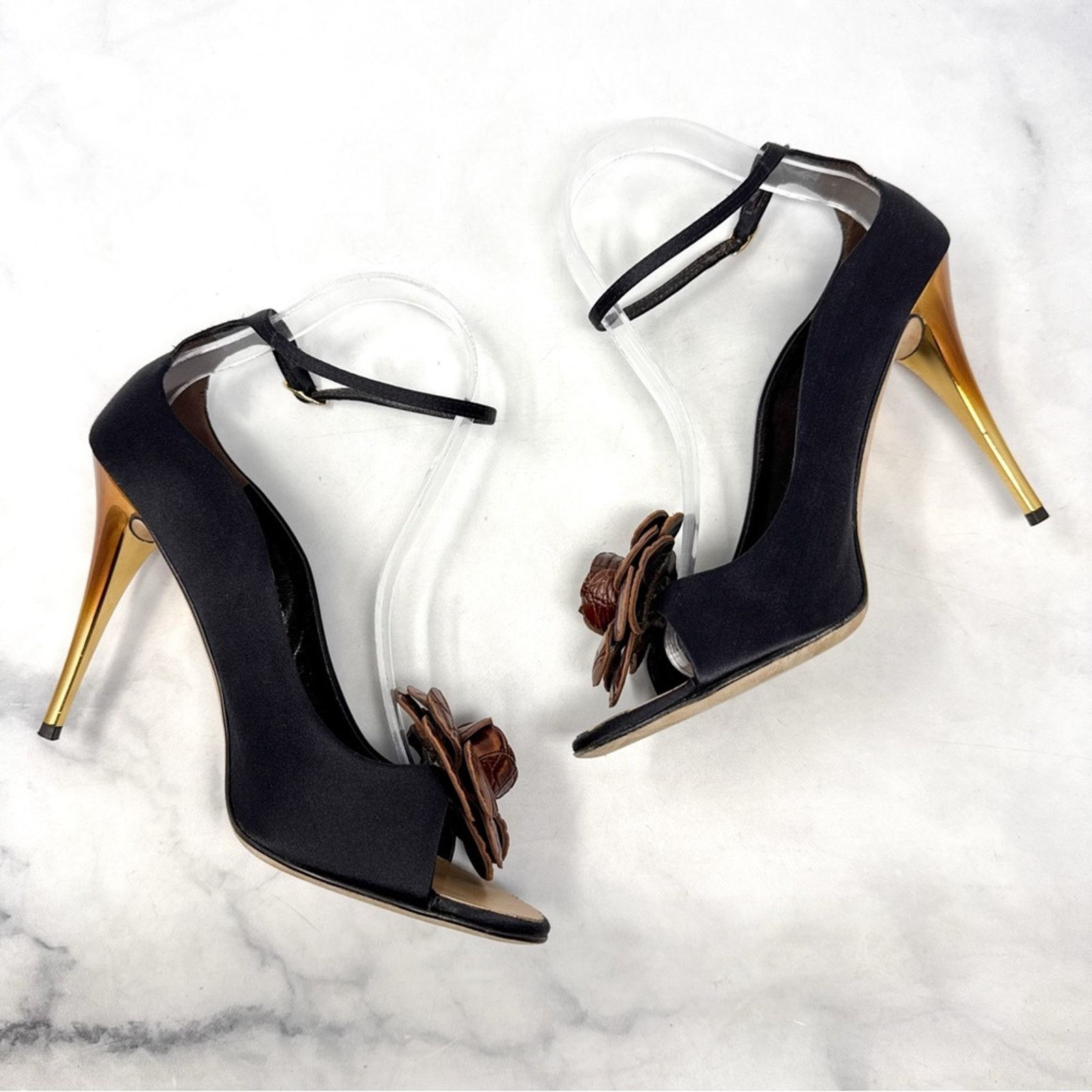 Giuseppe Zanotti Giuseppe Zanotti Vintage Y2K Leather Croc Flower Silk Heels Size US 9 / IT 39 - 7 Thumbnail