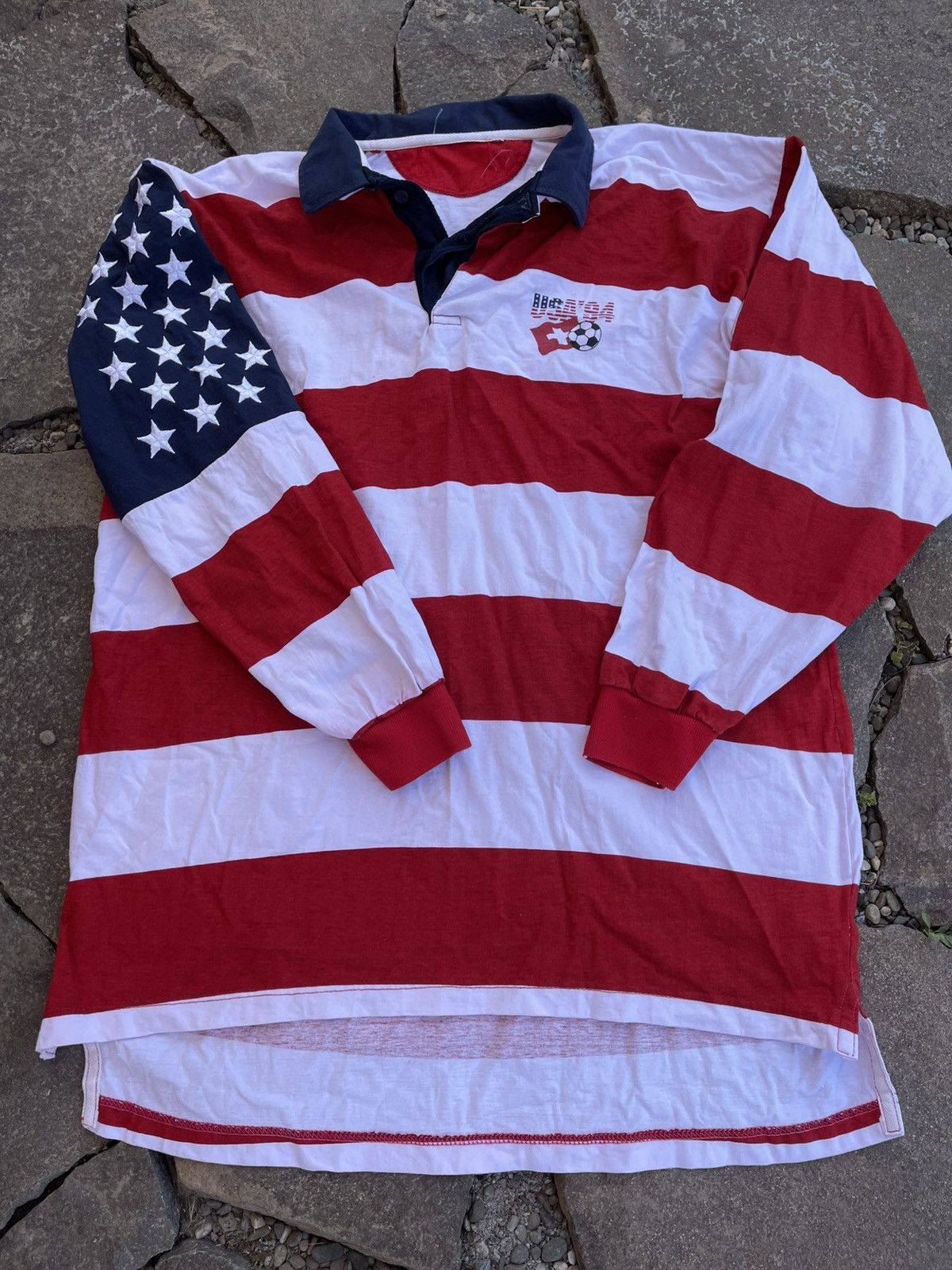 Vintage 1994 USA Fifa World Cup American Flag Long sleeve polo Size US L / EU 52-54 / 3 - 6 Thumbnail