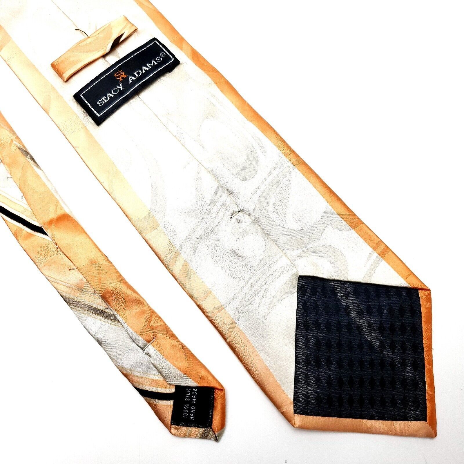 Stacy Adams Stacy Adams Silk Tie Abstract Orange Cream Print Long Wide Size ONE SIZE - 3 Thumbnail