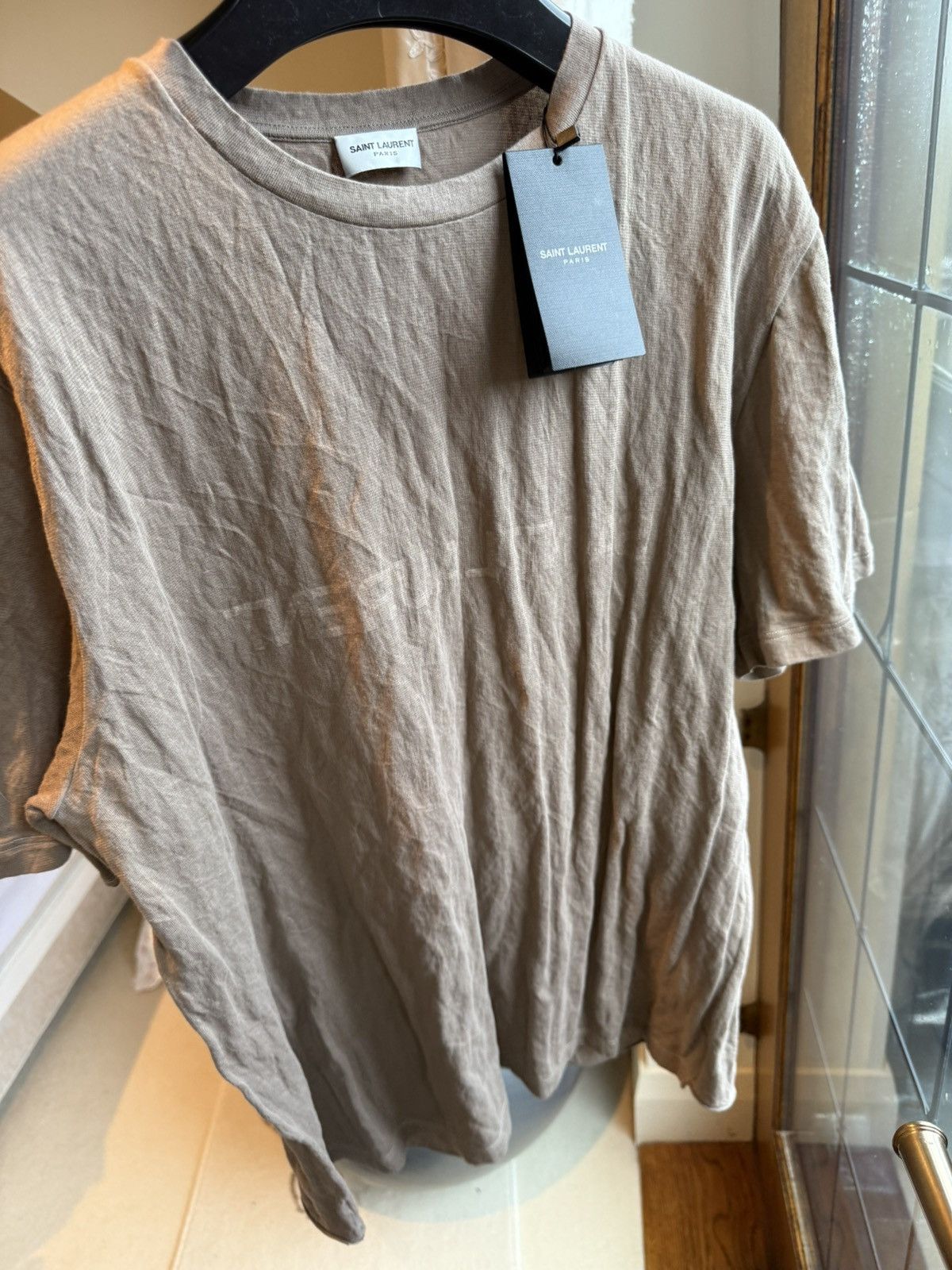 Saint Laurent Paris $620 ss23 Saint Laurent reverse logo khaki t shirt L Size US L / EU 52-54 / 3 - 20 Thumbnail