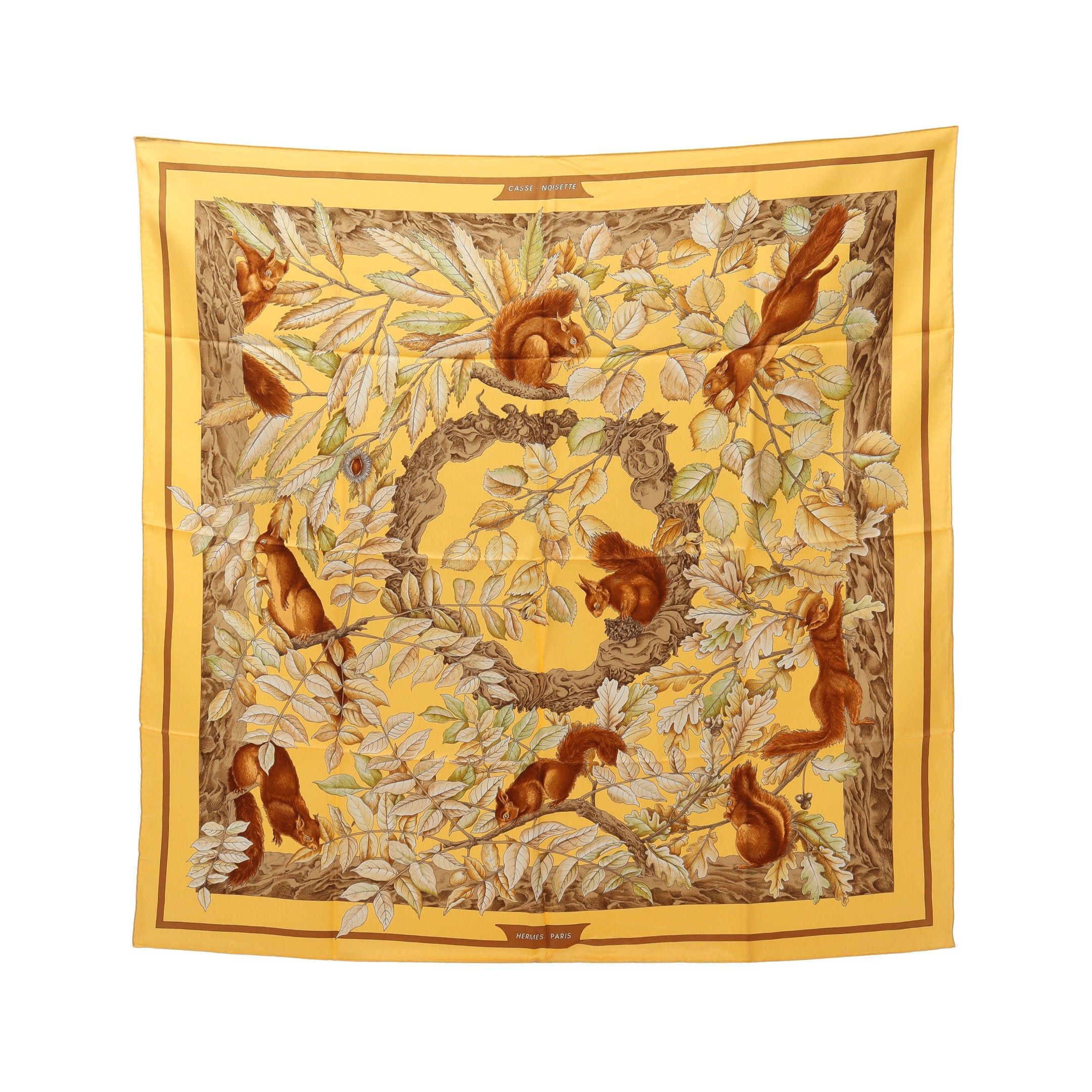 Hermes Hermes Carres 90 Casse Noisette Scarf Silk Yellow Multicolor Size ONE SIZE - 1 Thumbnail