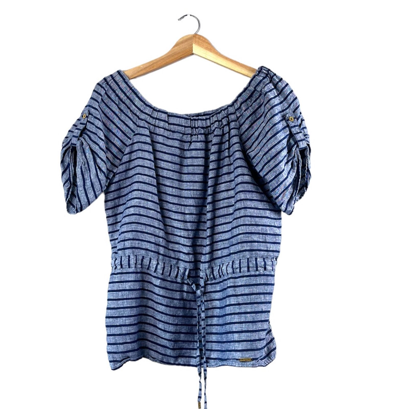 Ellen Tracy Women's Blue Striped Linen Ellen Tracy Blouse M Size M / US 6-8 / IT 42-44 - 1 Thumbnail