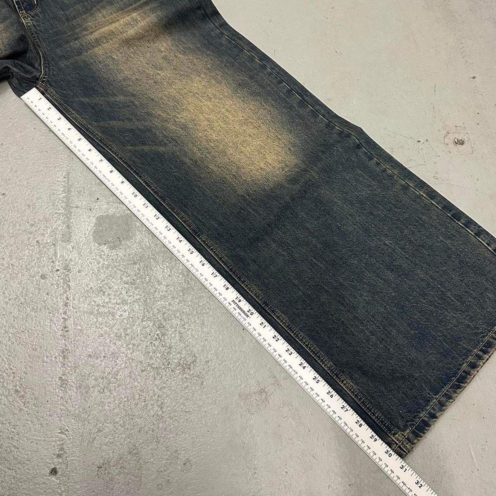 NAVY DESERT WIDE LEG BAGGY DENIM WAIST 34 FLAT