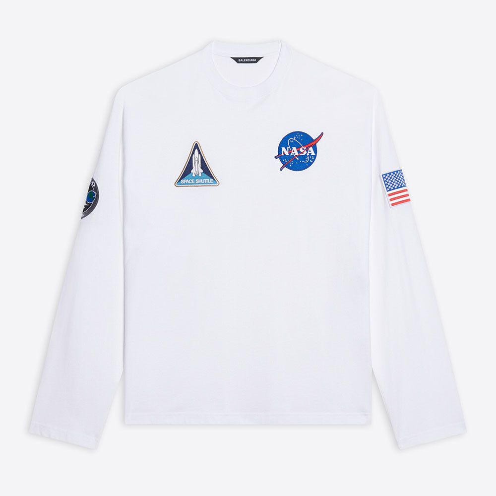 image of Balenciaga O1Mt1Gz0524 Space Long Sleeve T-Shirt In White, Men's (Size Small)