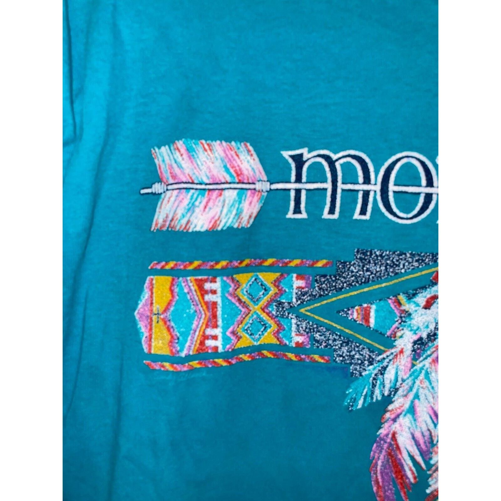 Jerzees Vintage Native American Shirt Montana Teal Tee VTG 90s Large Size US L / EU 52-54 / 3 - 3 Thumbnail