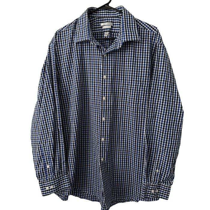 Van Heusen Van Heusen Mens Shirt Neck 18 XXL 2XL Blue White Check Cotto ...