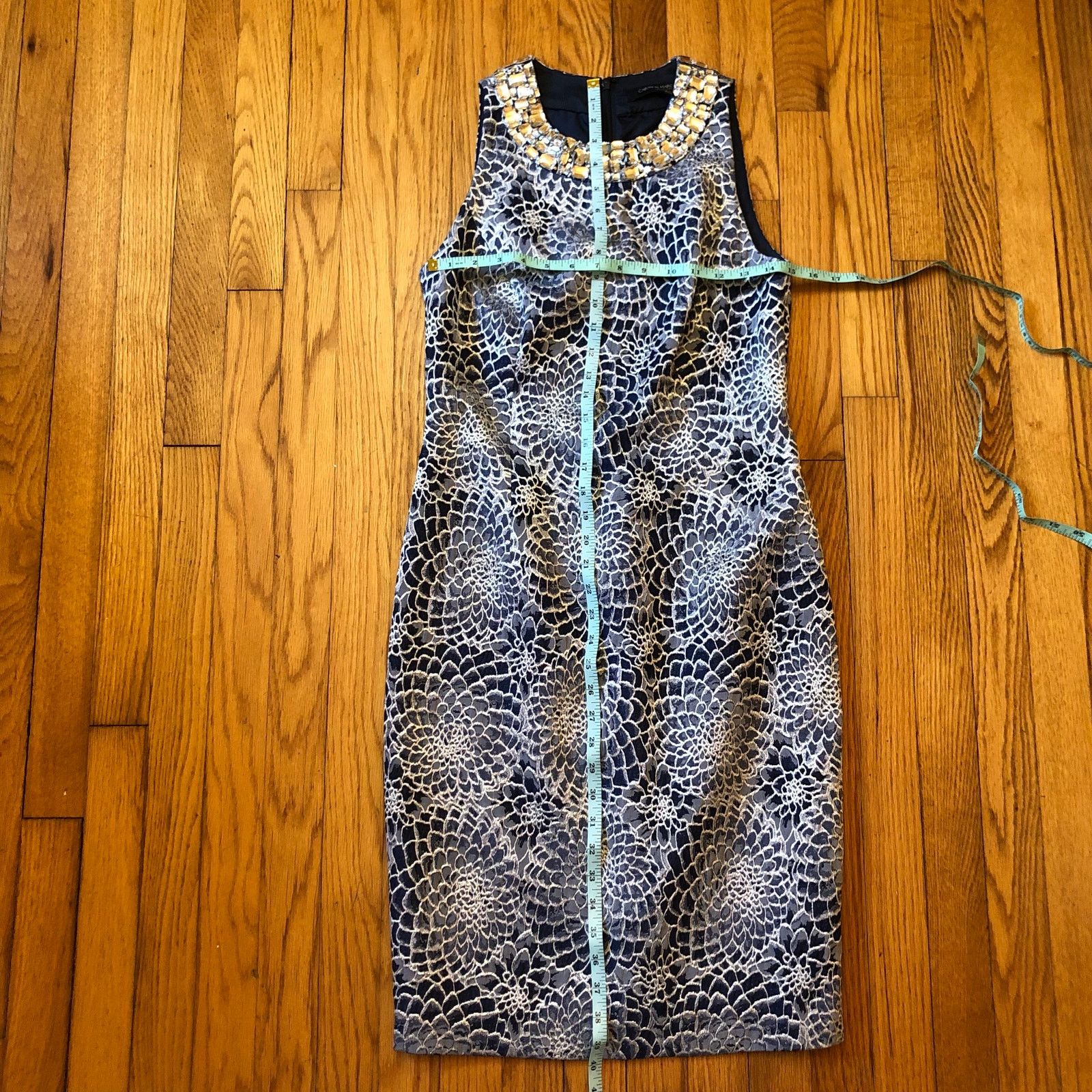 Nordstrom Carmen Marc Valvo Blue Silver Cocktl Dress Embellish Neck 6 Size M / US 6-8 / IT 42-44 - 2 Thumbnail