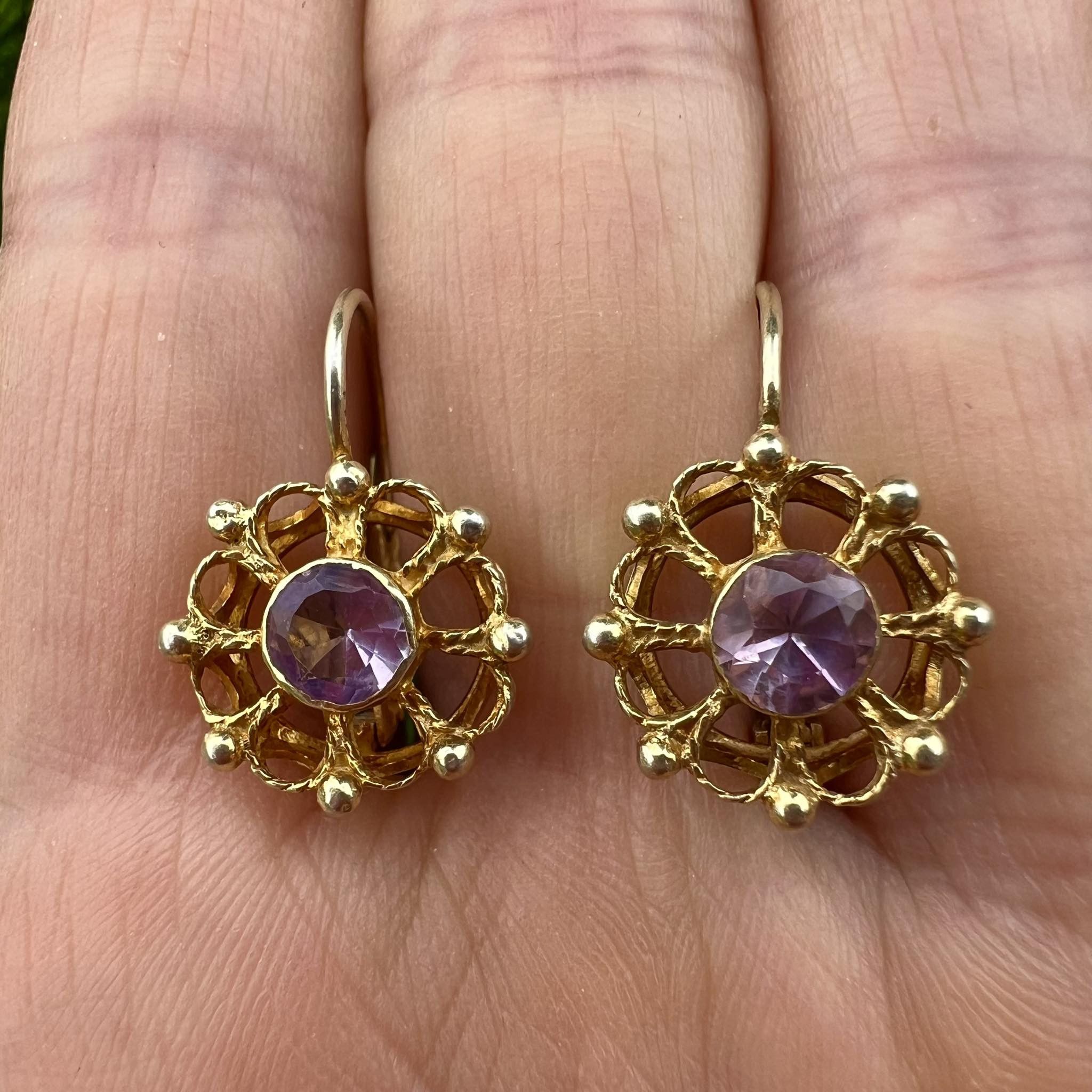 Vintage Gilt Sterling Silver 925 Jewelry Earrings Stone