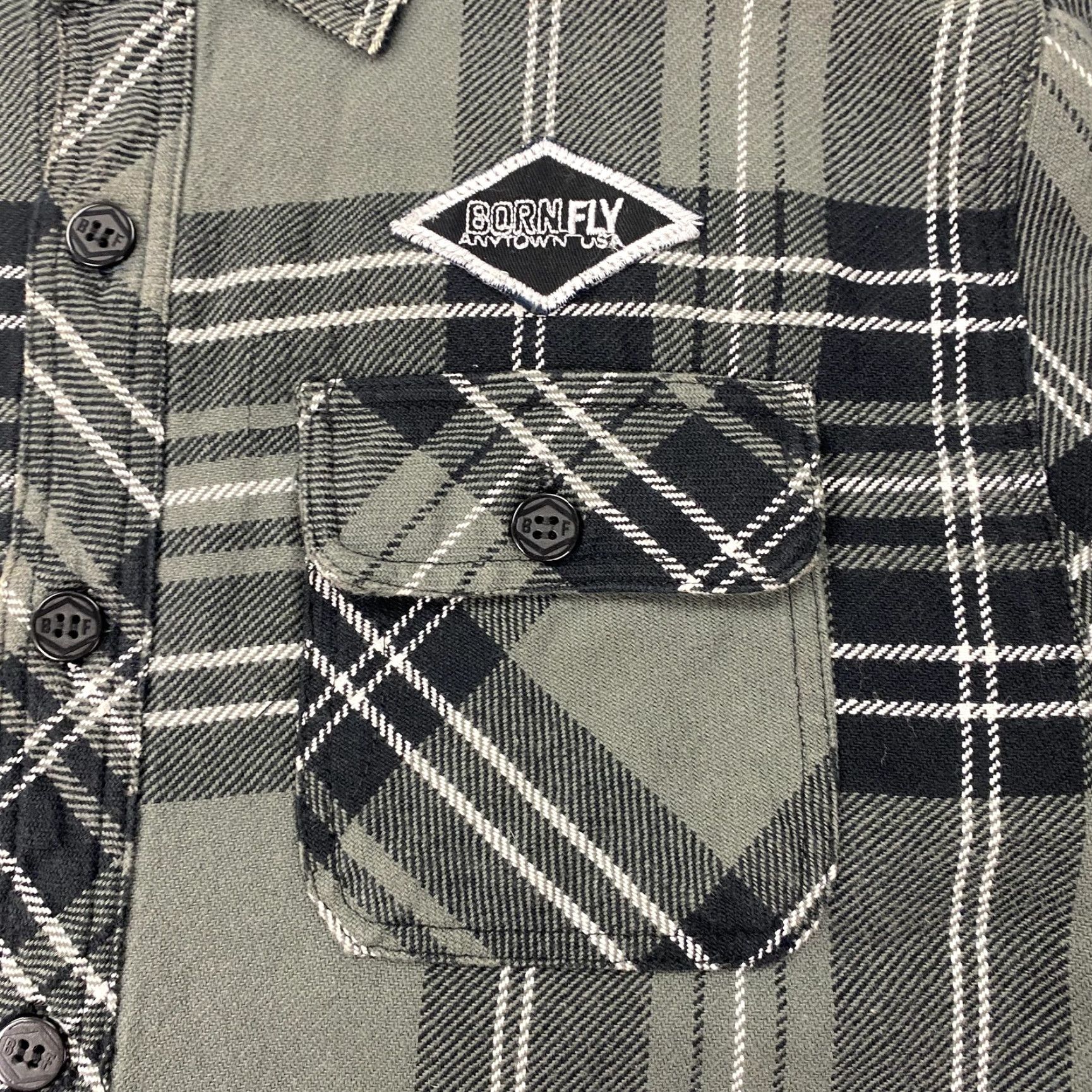 Born Born Fly Flannel Shirt Mens XL Green Black Plaid Long Sleeve Button-Up with Elbow Patches Size US XL / EU 56 / 4 - 2 Thumbnail