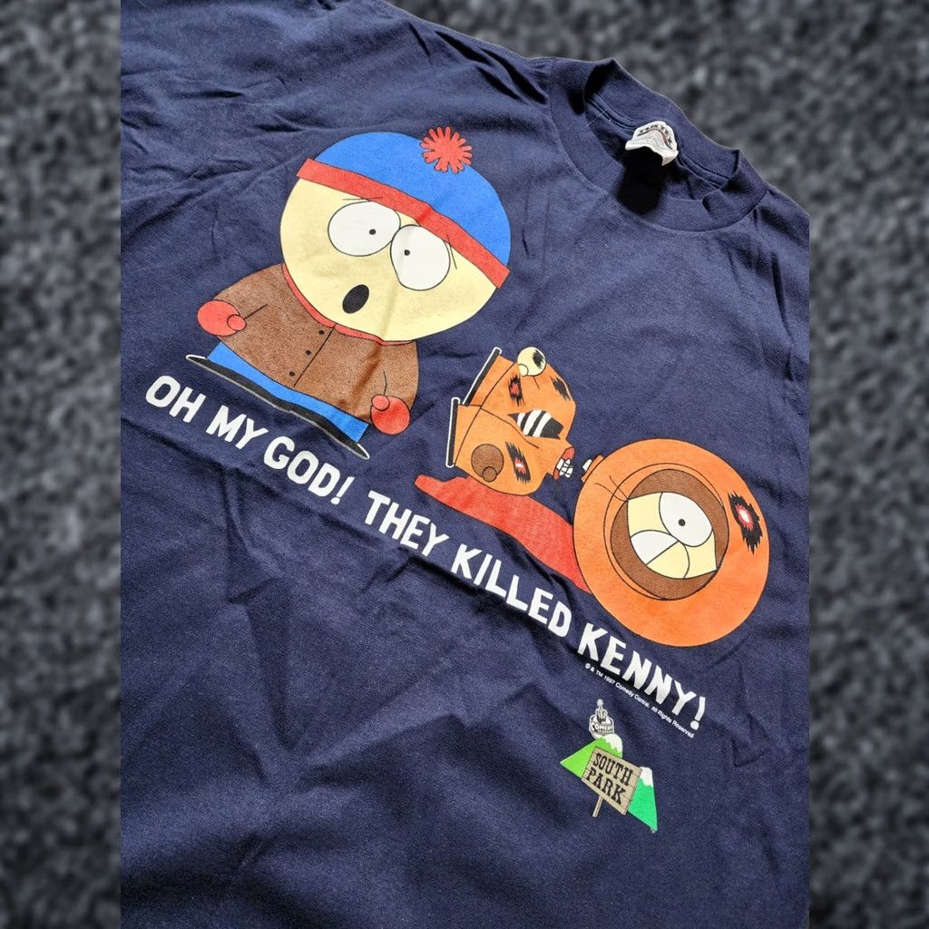 Tultex VINTAGE South Park T Shirt Mens XL 1997 Kenny Stan Oh My God They Killed Kenny Blue Cotton Tultex Graphic Print 90s Boys Mens Size US XL / EU 56 / 4 - 1 Thumbnail