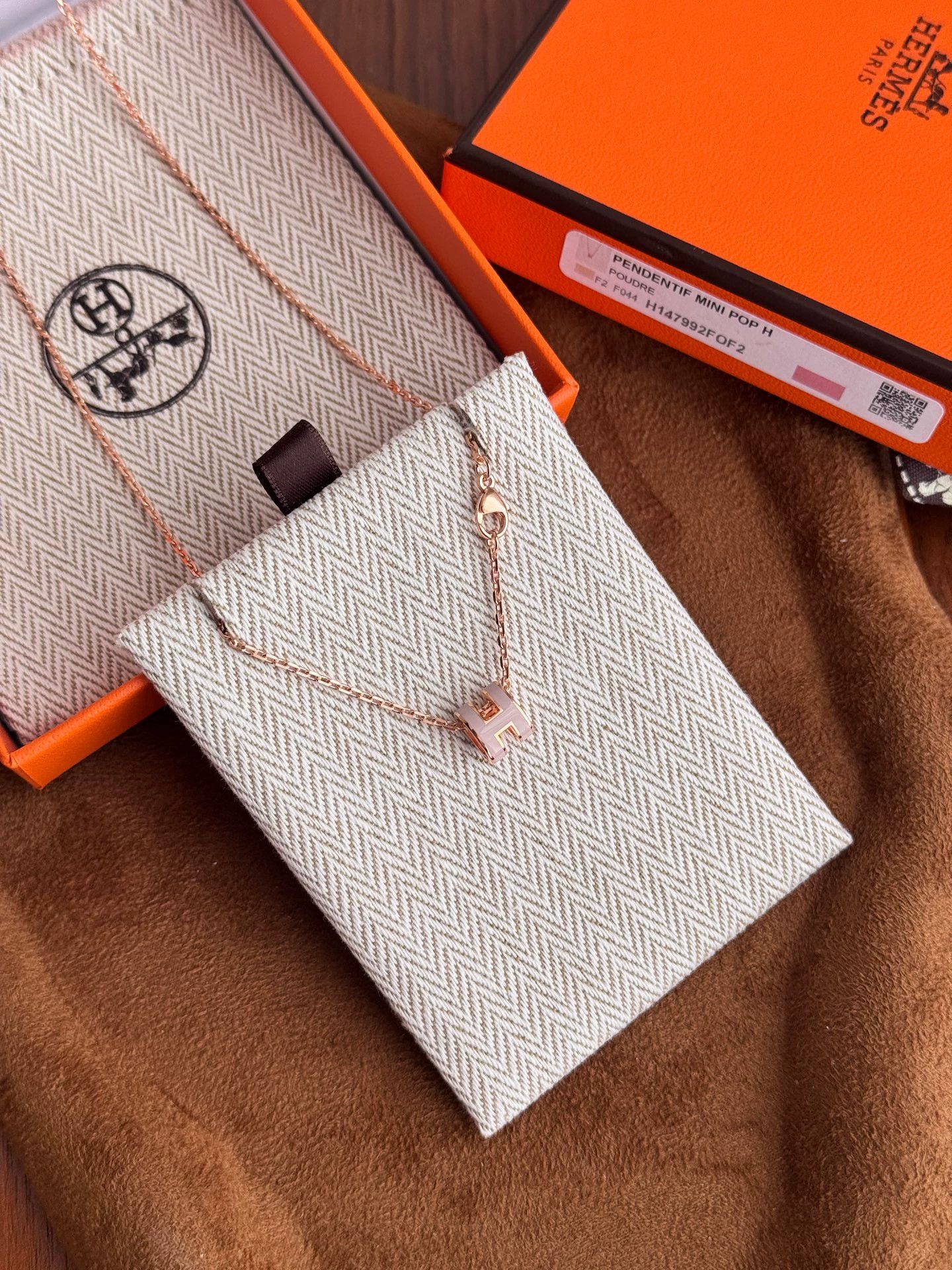Hermes HERMES Mini Pop H Necklace Apricot Pink Rose Gold Tone Size ONE SIZE - 2 Thumbnail