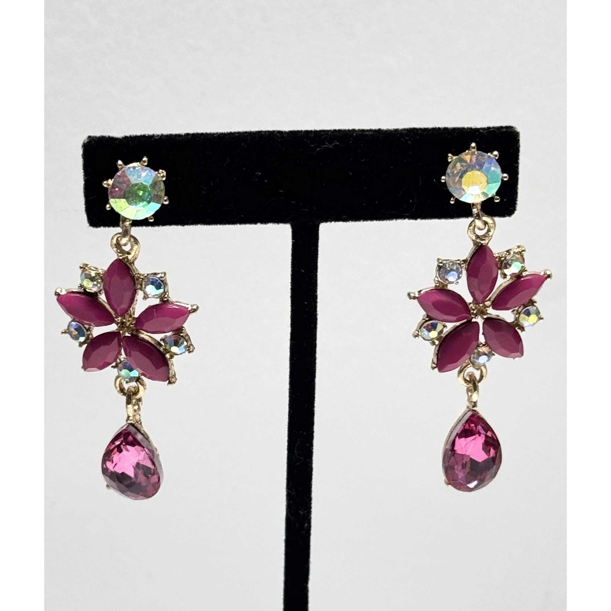 Vintage Pink rhinestone flower dangle earrings Size ONE SIZE - 3 Thumbnail