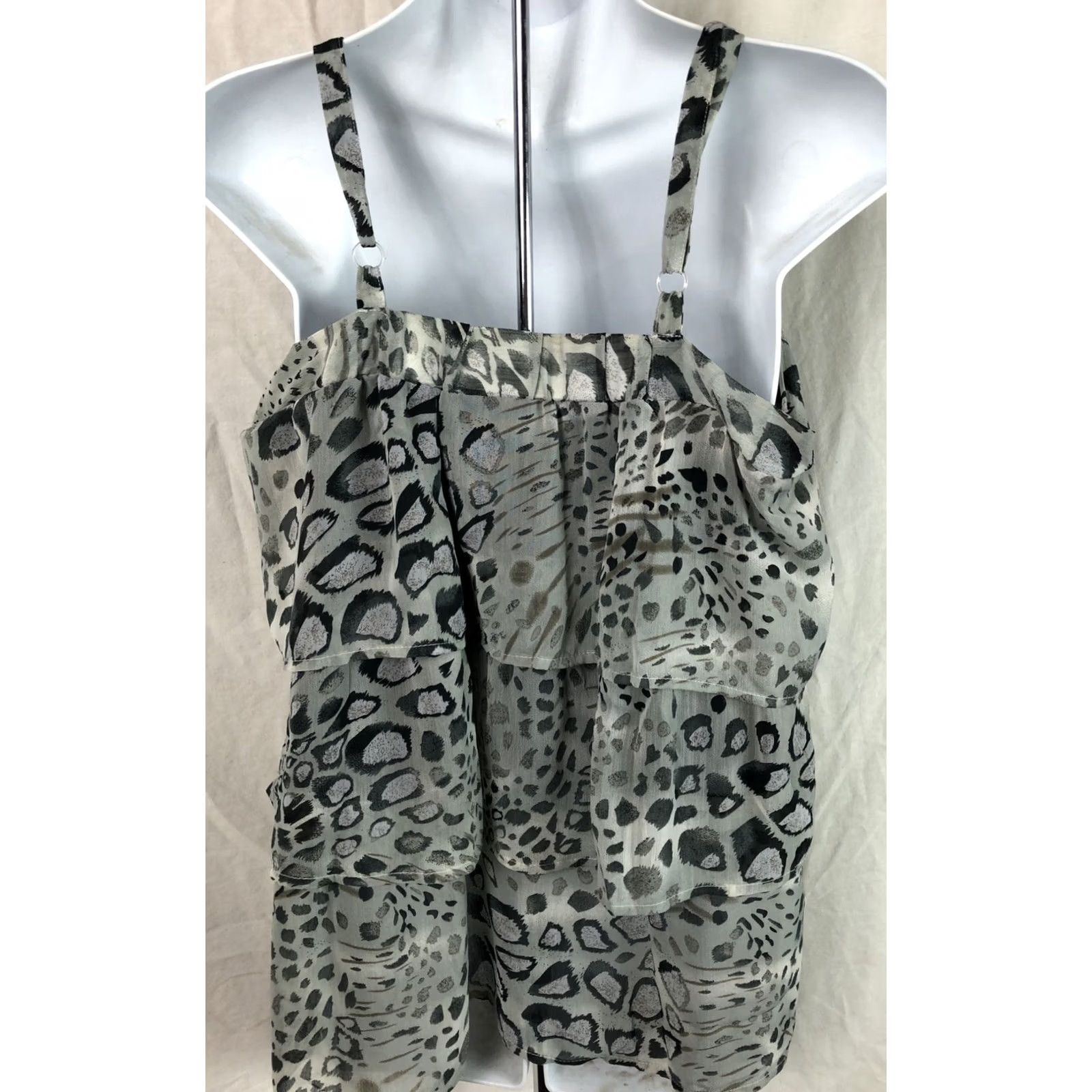Vintage Vintage Sleeveless Chiffon Cami Tank Top M Gray Leopard Layered Tiered Y2K 90s Size M / US 6-8 / IT 42-44 - 3 Thumbnail