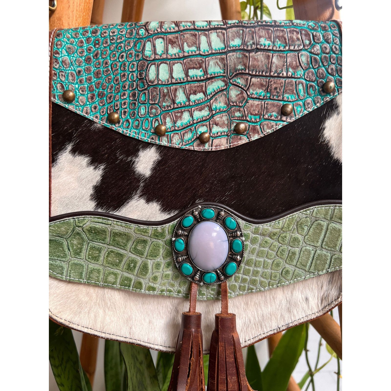 Other Vintage Cowhide Leather Bag with Turquoise Stones Size ONE SIZE - 3 Thumbnail