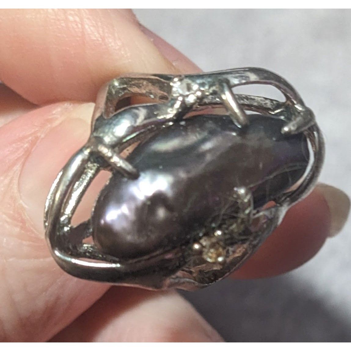 Other Vintage Purple Encased Silver Tone Cage Ring With Clear Gem Size ONE SIZE - 5 Thumbnail