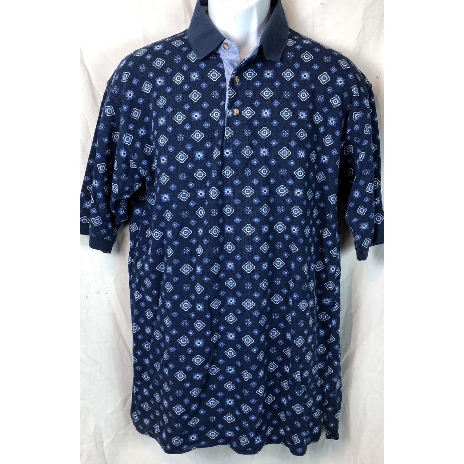 Vintage John Ashford Shirt Mens M Blue polo Geo button neck short sleeve Preppy Golf Sporty Size US M / EU 48-50 / 2 - 2 Thumbnail