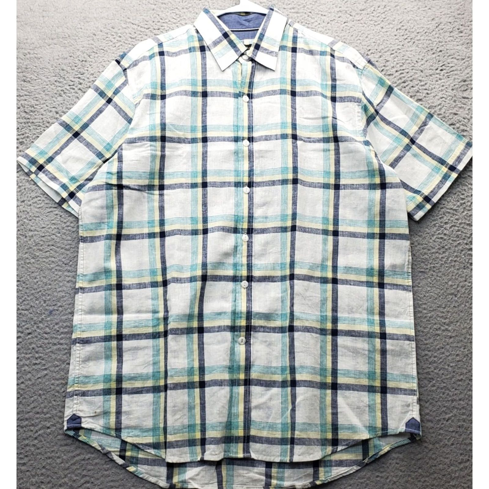 Club Room Club Room Button-Down Shirt Mens L Multi Plaid Linen Short Sleeve Collared Size US L / EU 52-54 / 3 - 2 Thumbnail