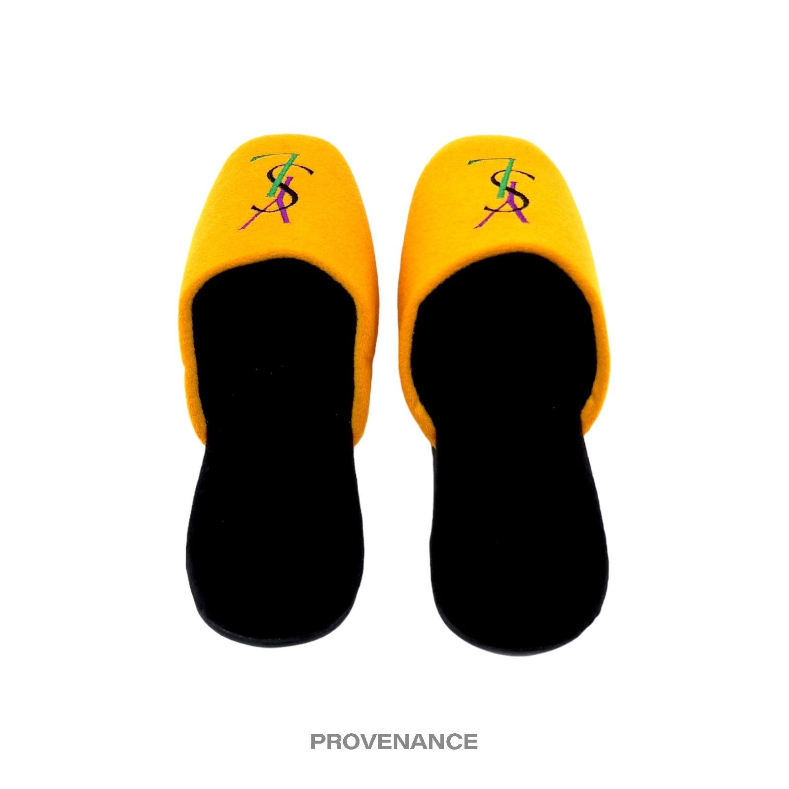Yves Saint Laurent 🔴 Yves Saint Laurent YSL Logo Slipper - Yellow Velour Size US 8 / IT 38 - 4 Thumbnail