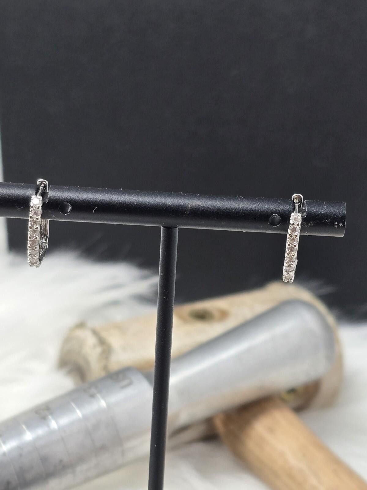 Sterling Silver 925 Sterling Silver Square Huggie Hoop Earrings CZ Pavé Size ONE SIZE - 7 Thumbnail