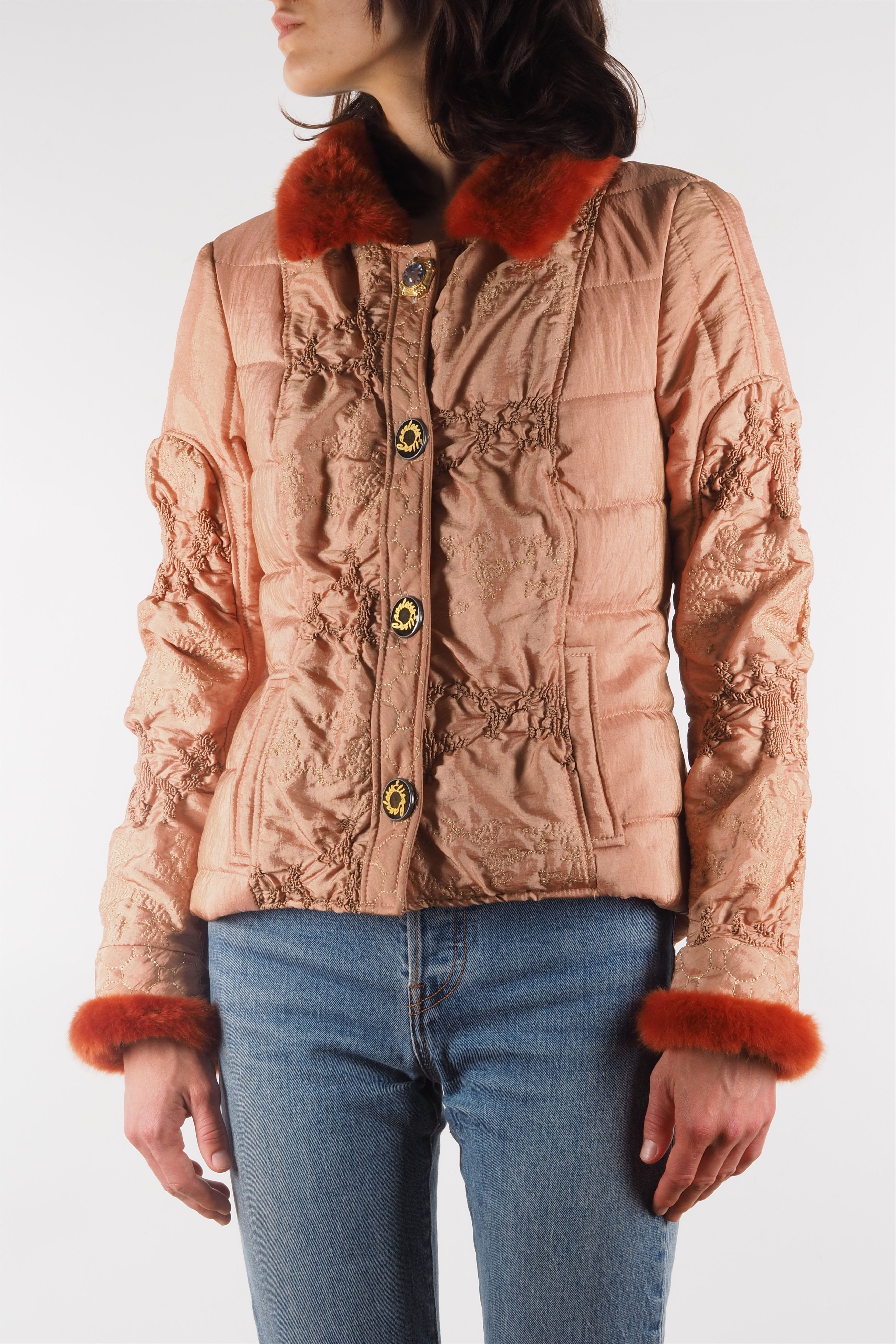 Elisa Cavaletti Elisa Cavaletti Peach Nylon Metal Fur Trims Jacket Size S / US 4 / IT 40 - 2 Thumbnail