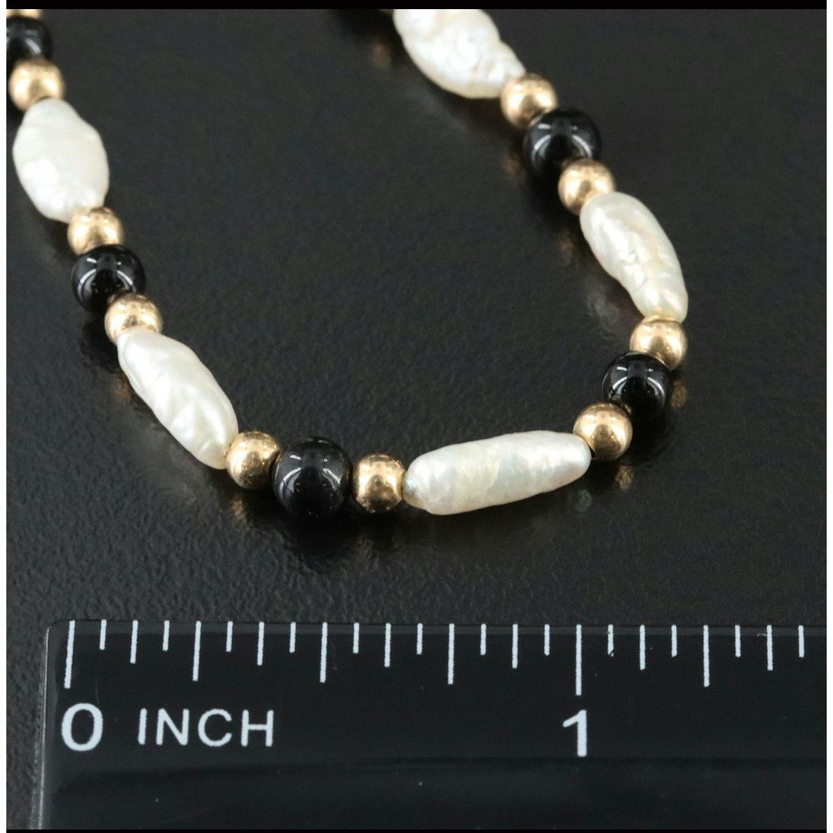 Jewelry 14K Pearl and Black Onyx Necklace Size ONE SIZE - 3 Thumbnail