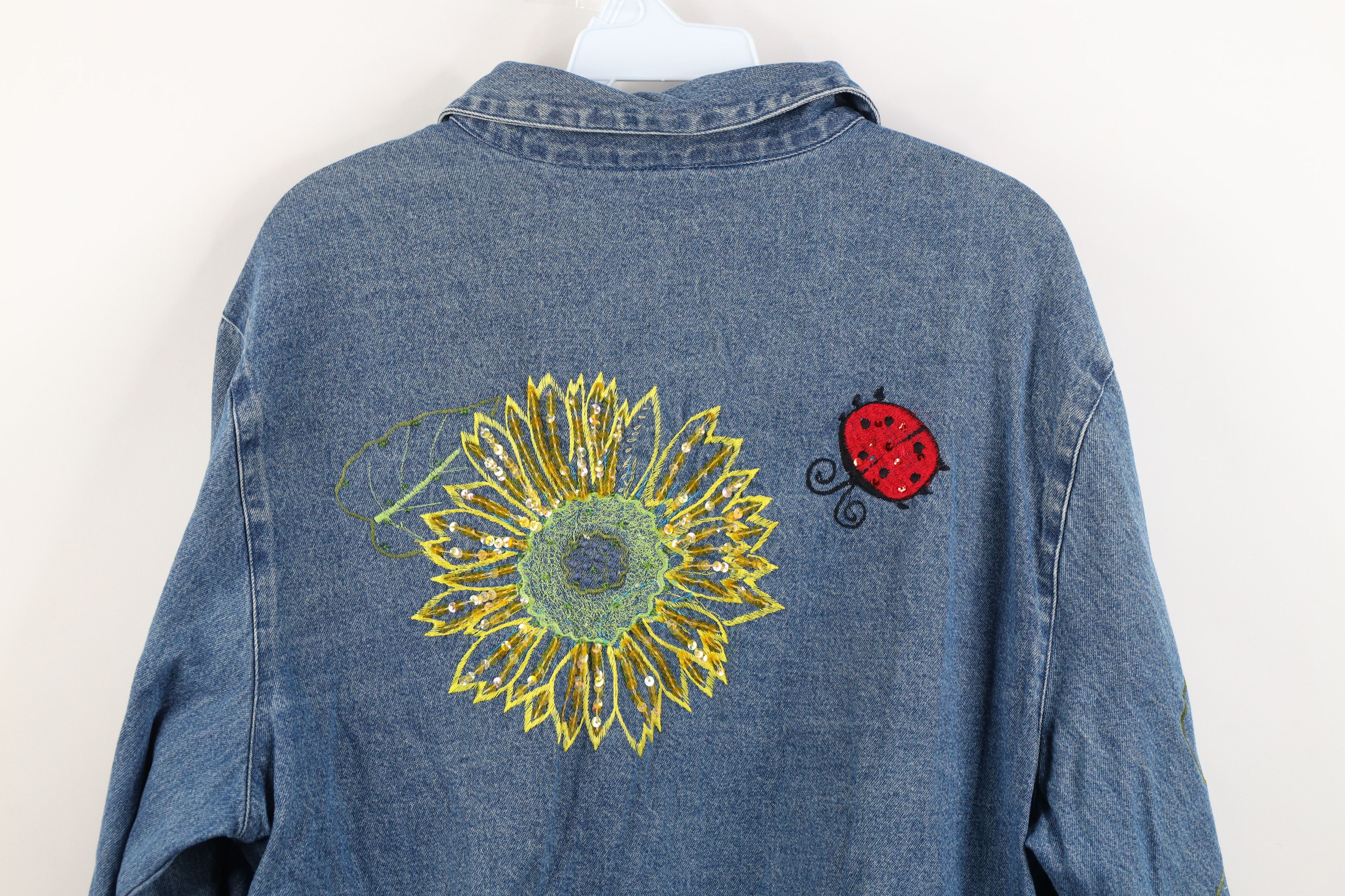 Vintage Vintage 90s Y2K Streetwear Nature Sun Flower Denim Jacket Size M / US 6-8 / IT 42-44 - 13 Thumbnail