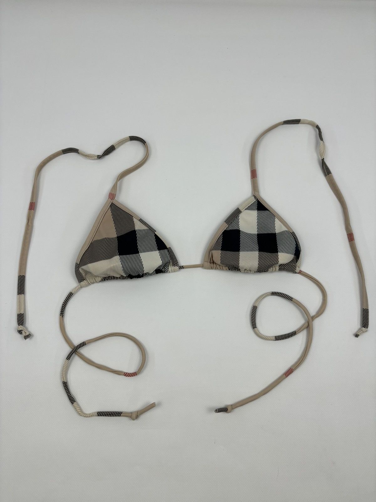 Burberry RARE Nova Check Swimsuit Stripe Trim Triangle Bikini Top Bra Size ONE SIZE - 5 Thumbnail