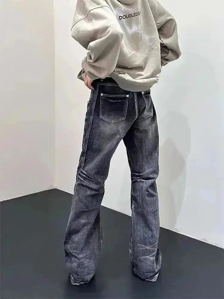 Japanese Brand Street wash black baggy micro flare jeans Size US 32 / EU 48 - 2 Thumbnail