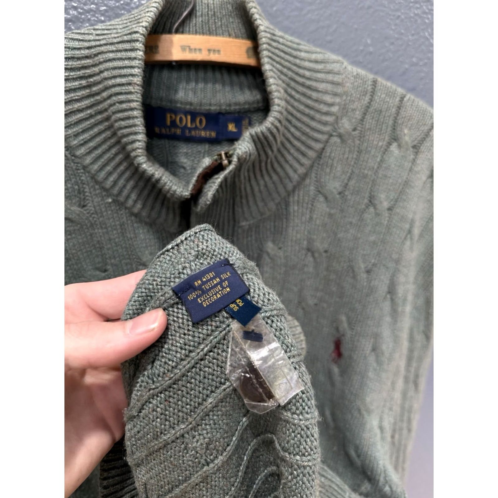 Ralph Lauren VINTAGE? Polo Ralph Lauren Tussan Silk Cable Knit Men’s Quarter Zip Sweatshirt XL Green Pullover Men’s Silk Cable-Knit Mid-20th Century Size US XL / EU 56 / 4 - 5 Thumbnail