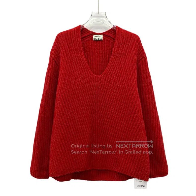 Acne Studios Acne Studios Red Wool V-Neck Long Sleeve Knit Sweater Size S / US 4 / IT 40 - 1 Thumbnail