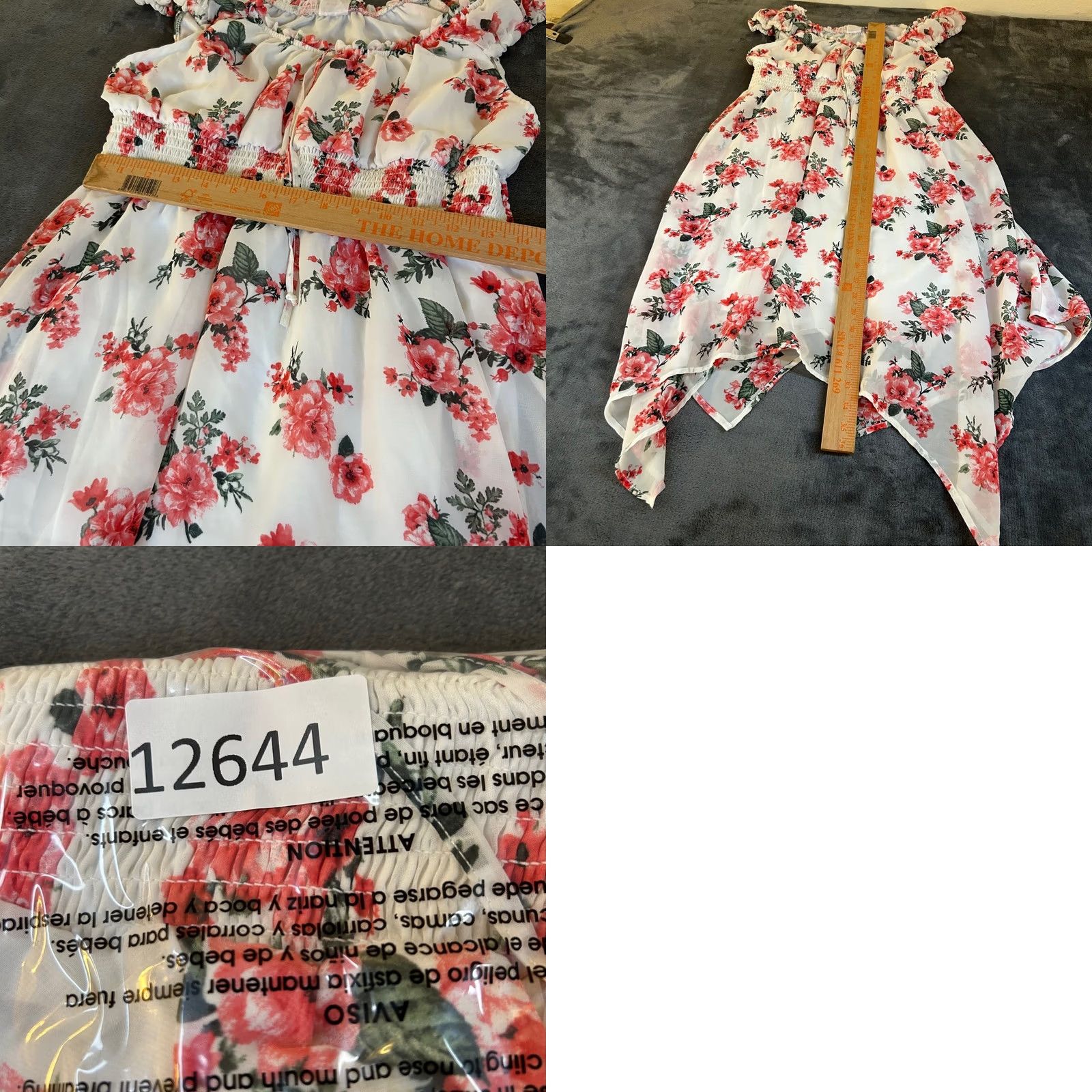 Vintage No Boundaries Floral Off the Shoulder Sundress Womens XL White Red Hi-Low Smocked Summer Size XL / US 12-14 / IT 48-50 - 8 Thumbnail