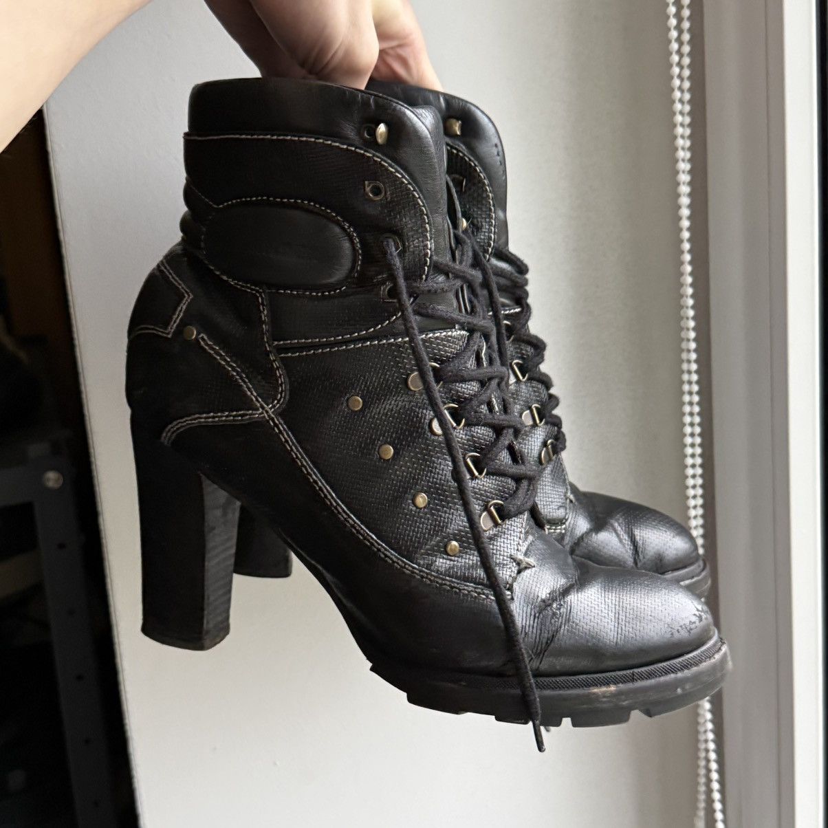 Jil Sander 📌Vintage Jil Sander Leather Avant-Garde Lace-up Heeled Boots Size US 11 / IT 41 - 18 Thumbnail