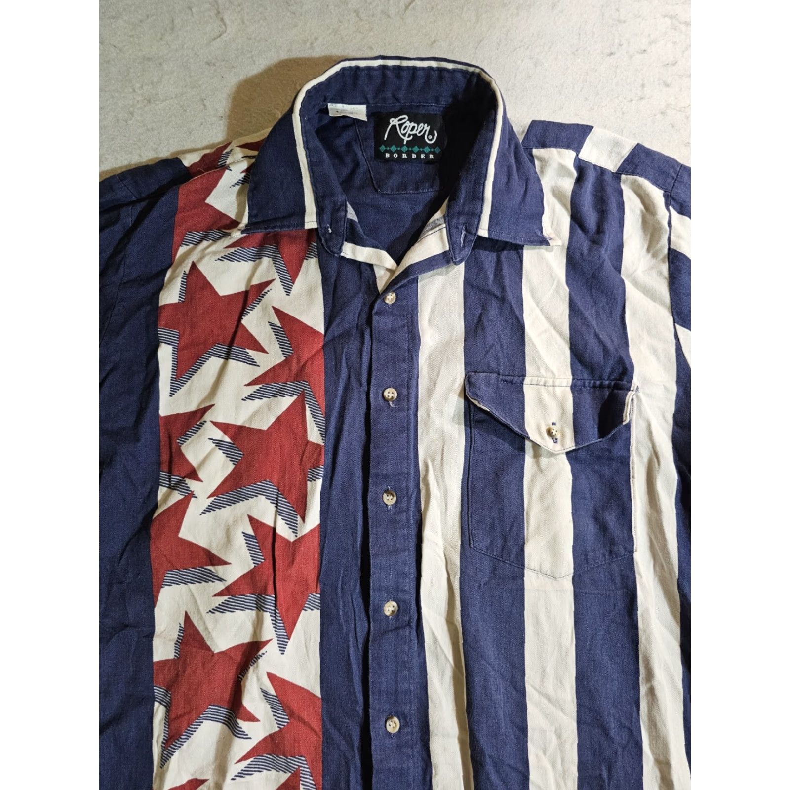 Roper VINTAGE Roper Border Retro Rodeo Long Sleeve American Flag Shirt Large Mens Size US L / EU 52-54 / 3 - 7 Thumbnail