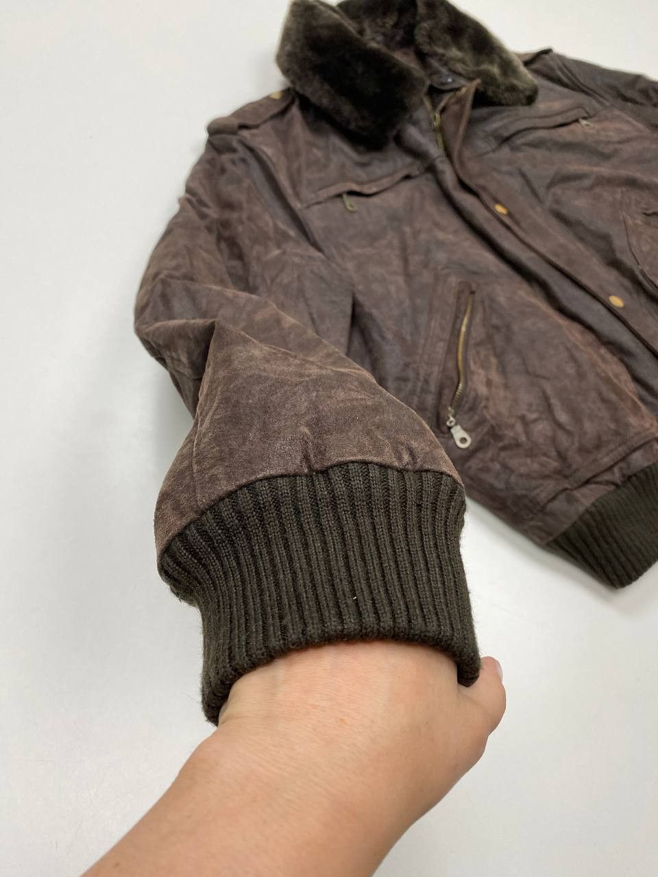 Vera Pelle Real Leather Mens Brown L Aviator Jacket with Fur Collar 90s Size US L / EU 52-54 / 3 - 13 Thumbnail