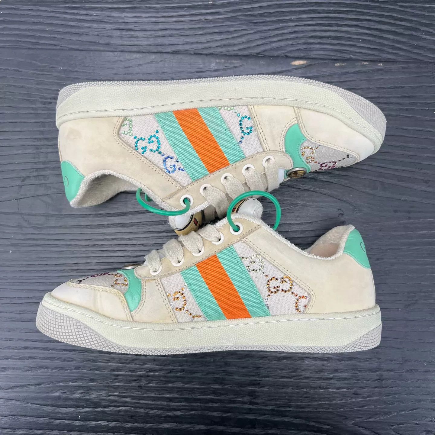 Gucci Women's Gucci Beige/Orange Crystal Sneakers 35.5, Worn 2x Size US 5 / IT 35 - 2 Thumbnail