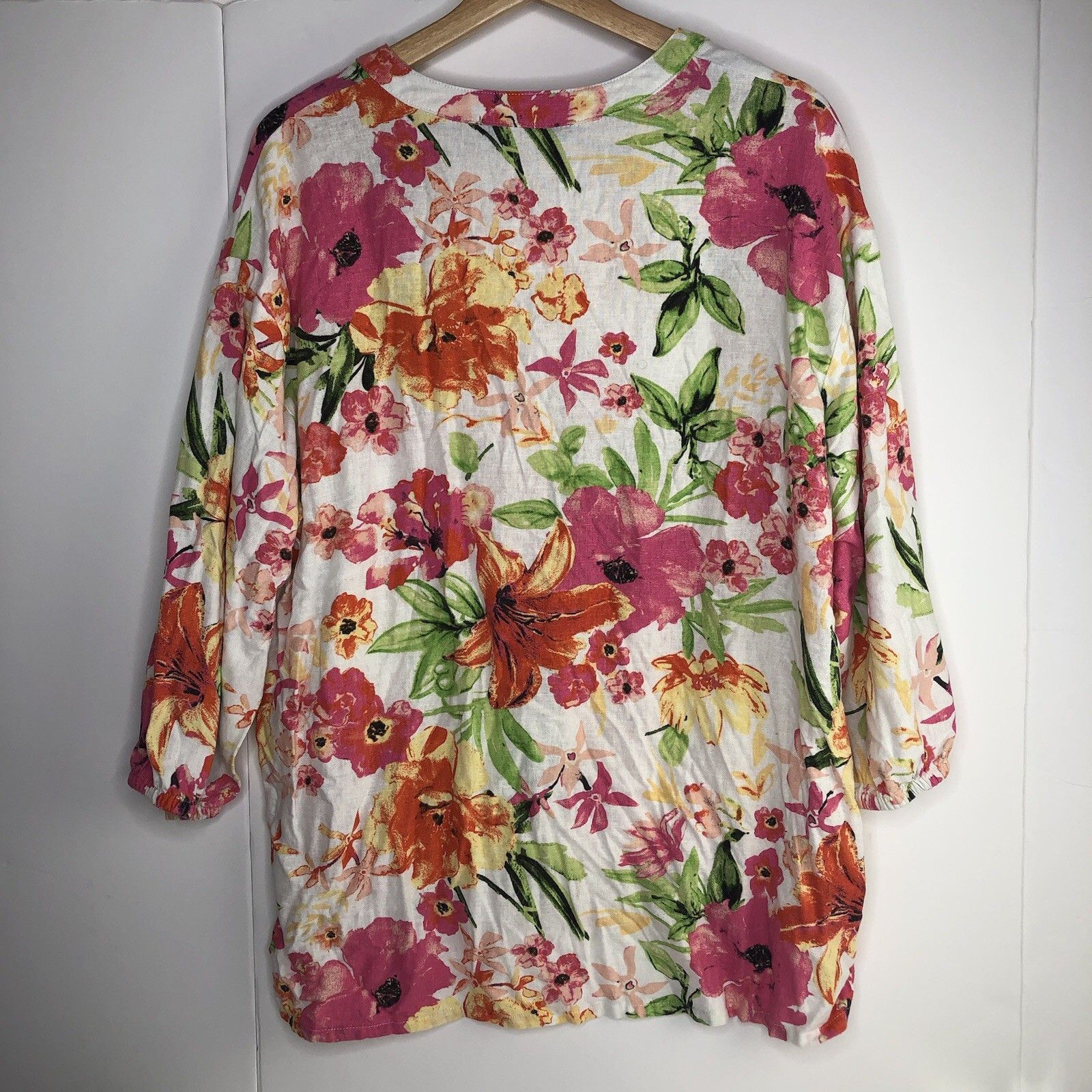 Other F&F Women Linen Blend Top Blouse Sz 10 Pink Orange Floral Size L / US 10 / IT 46 - 3 Thumbnail