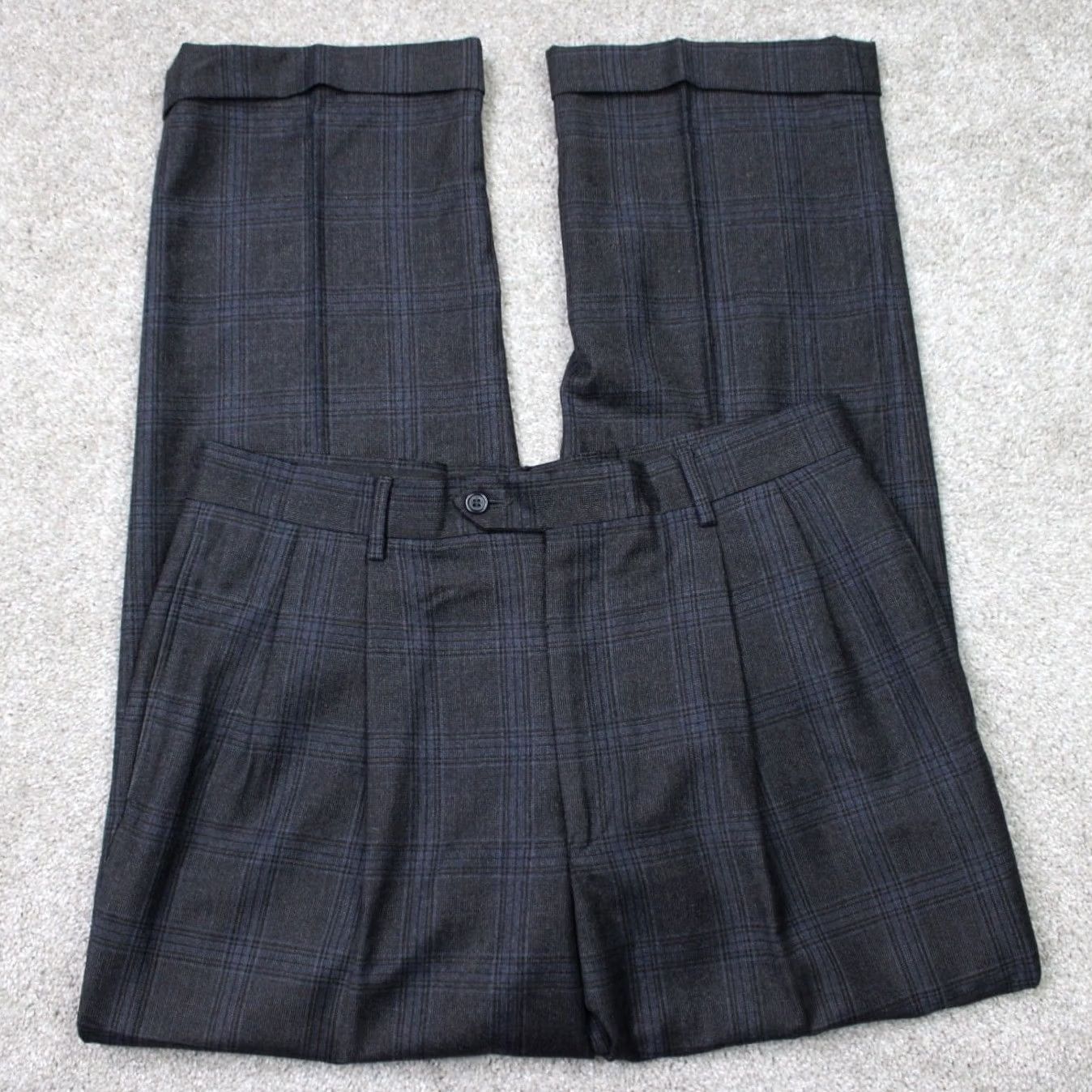 Jos. A. Bank Jos. A. Bank Pants Mens 34 Regular Gray Check 100% Wool Pleated Cuffed Dress Trousers Size US 34 / EU 50 - 2 Thumbnail