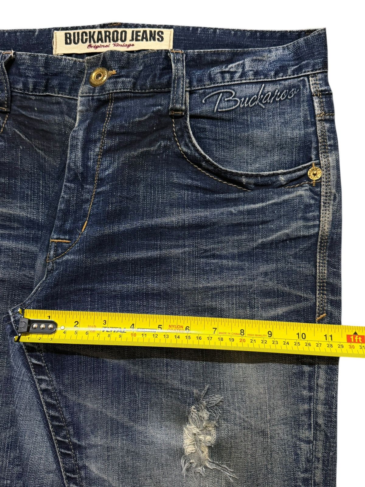 If Six Was Nine Vintage Y2K Buckaro Blue Faded Wash Whisker Distressed Jeans Size US 35 - 13 Thumbnail