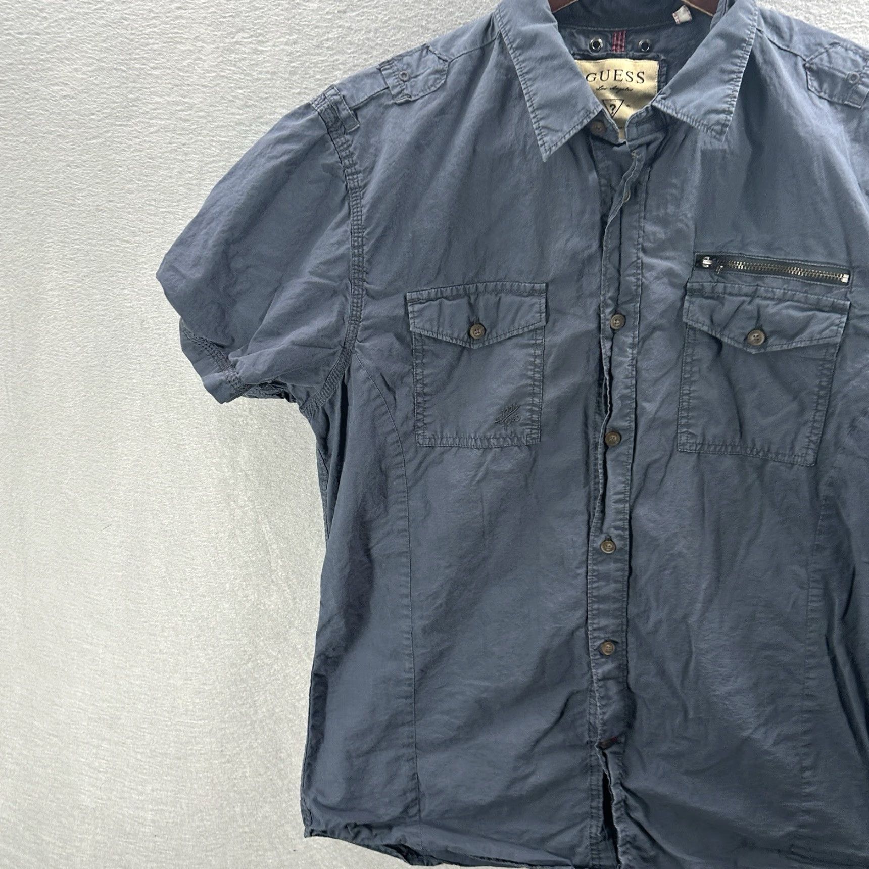 Guess Guess Los Angeles Shirt Mens L Slim Fit Utility Military Blue Button Preppy Y2k Size US L / EU 52-54 / 3 - 3 Thumbnail