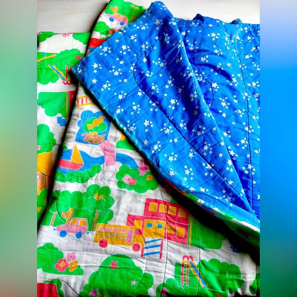 Vintage Kids Twin Bed Reversible Blanket