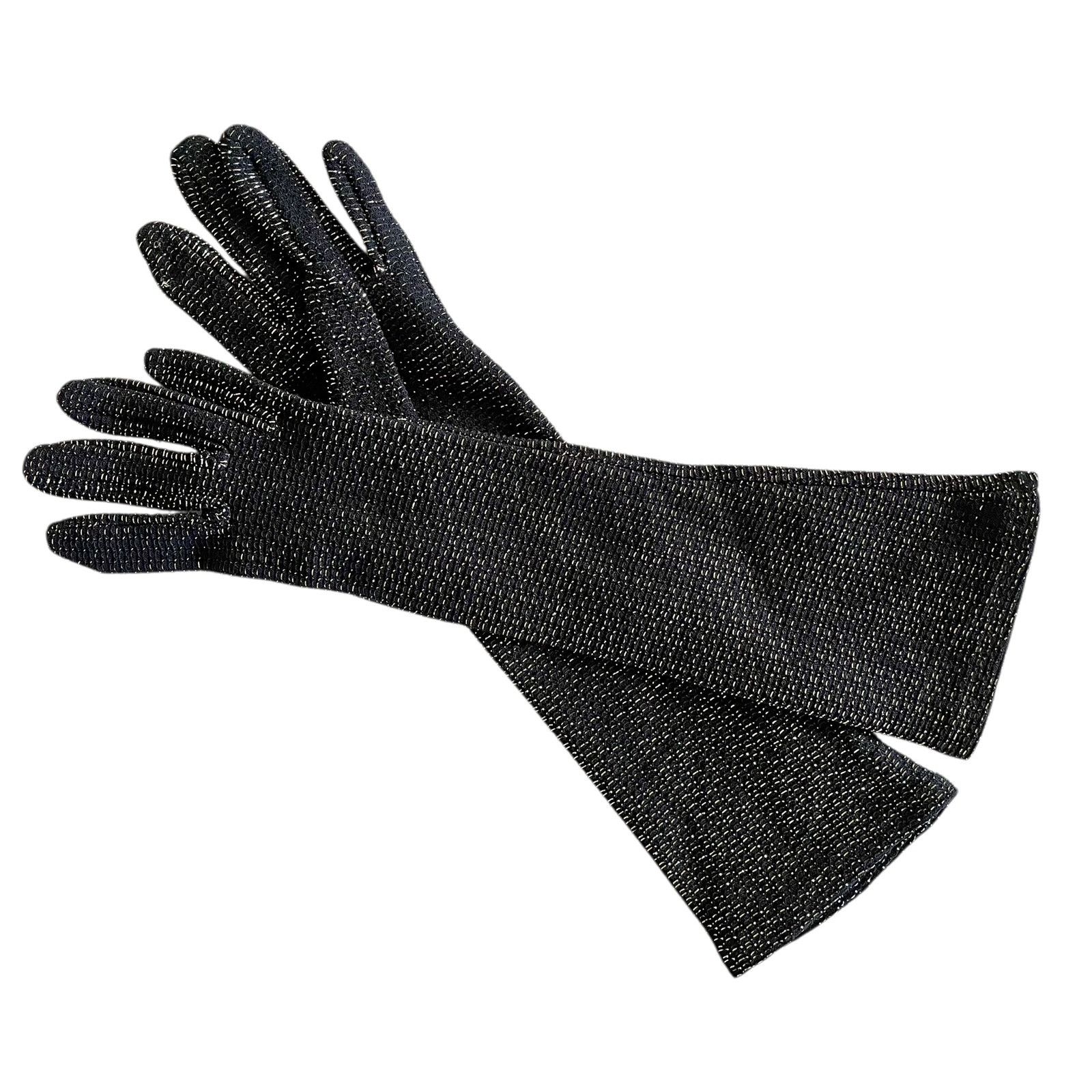 Vintage Vintage Sparkling Silver Black Long Forearm Gloves - Size S Size ONE SIZE - 1 Thumbnail