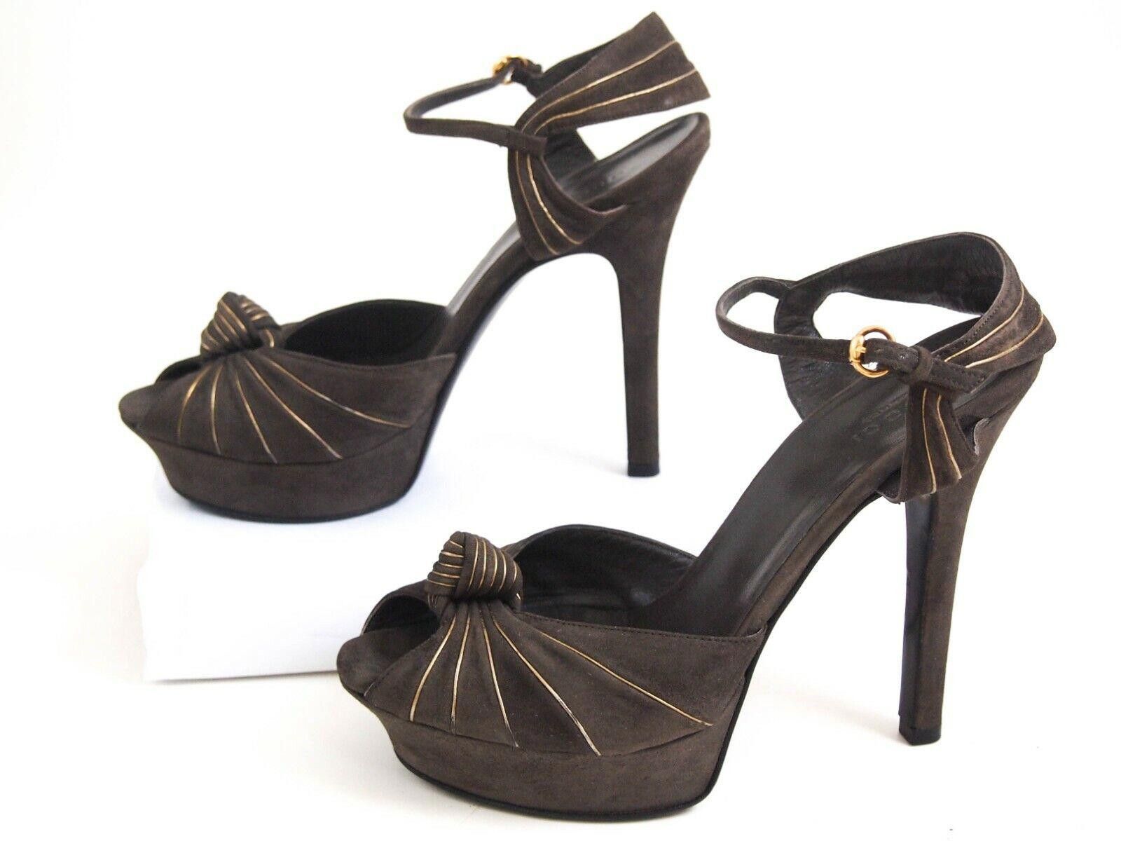 Gucci Gucci Kelly Knot Suede Platform Heels Brown Gold US 8 EU 38 Size US 8 / IT 38 - 4 Thumbnail