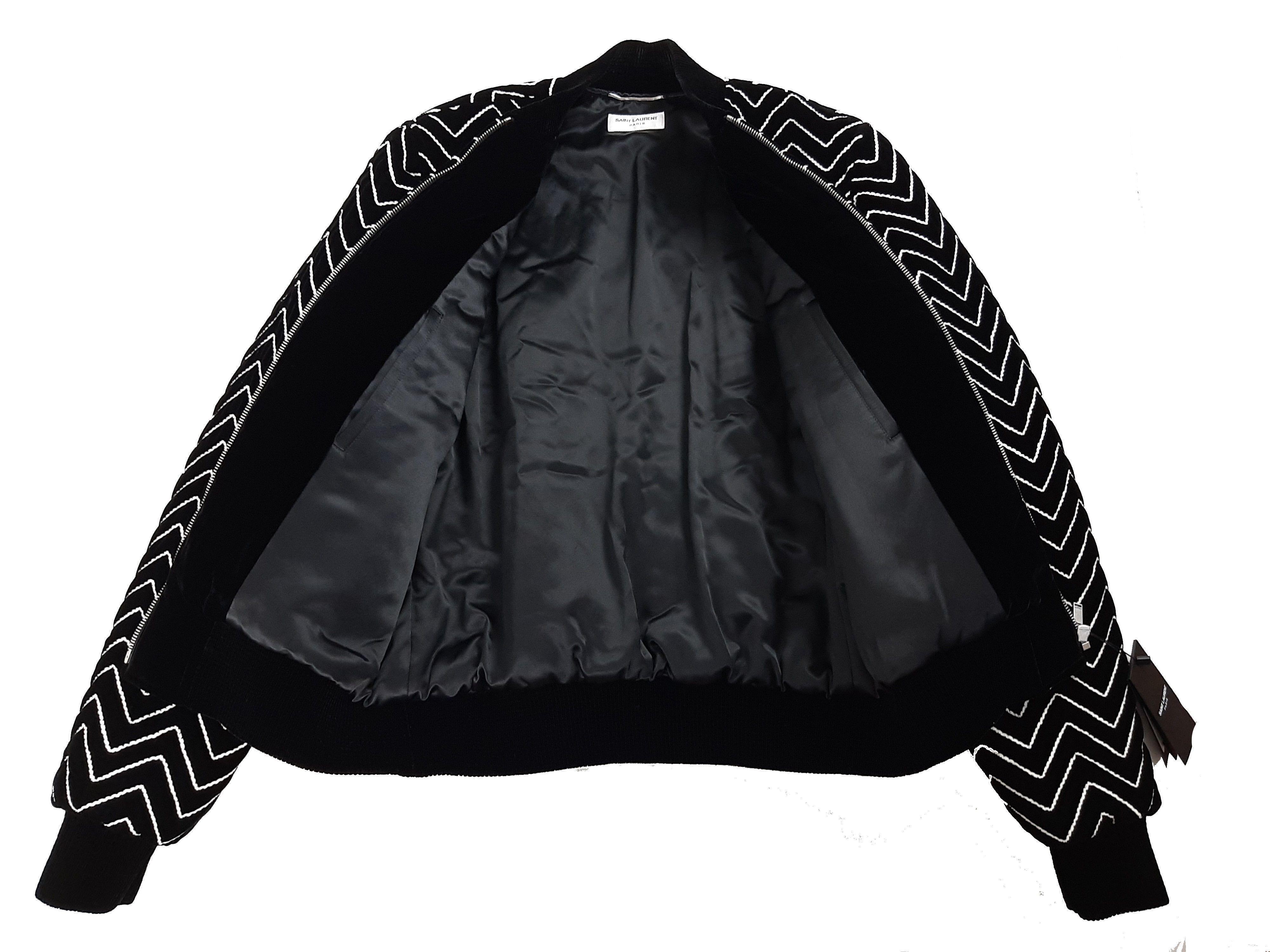 Saint Laurent Paris Saint Laurent Zig Zag Print Bomber Black Men's Size IT 48 M Size US M / EU 48-50 / 2 - 10 Thumbnail