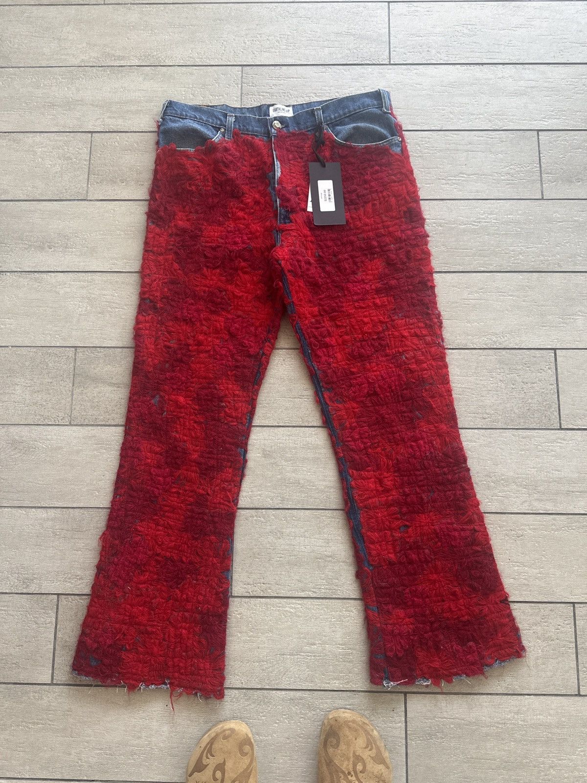 Earthling Earthling VIP Red Floral Distressed Denim – Size 36 Size US 36 / EU 52 - 1 Thumbnail