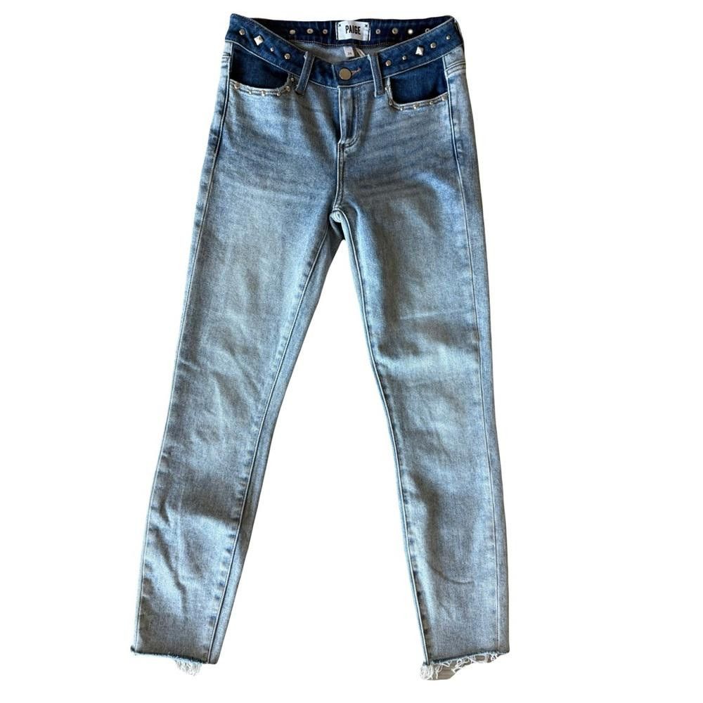 Paige PAIGE Verdugo Ankle Skinny Jeans Raw Hem Two Tone Studded 26 Size 26" / US 2 / IT 38 - 2 Thumbnail