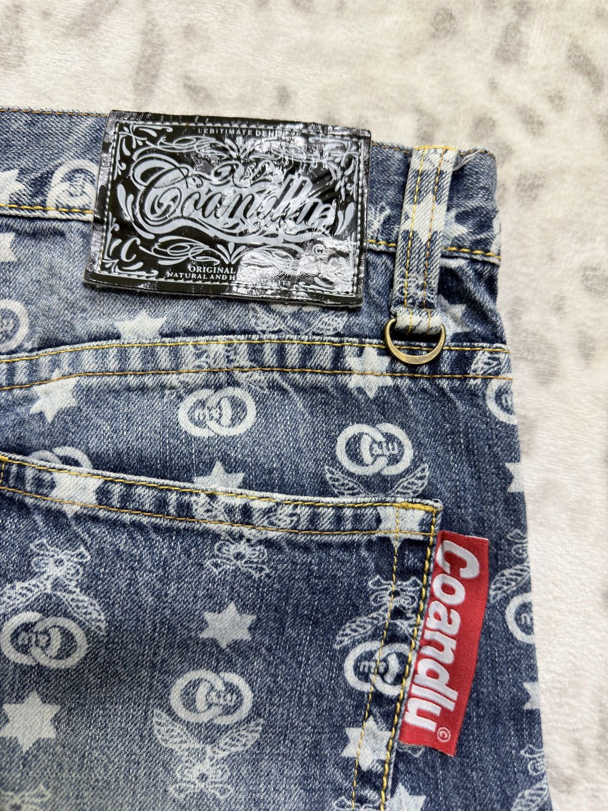 If Six Was Nine Co & Lu Washed All Over Monogram Full Print Denim Jeans Size US 31 - 13 Thumbnail