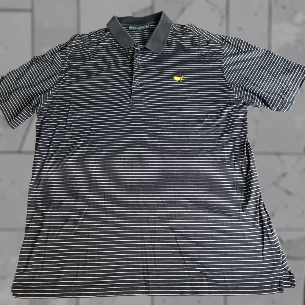 Vintage Masters Polo Shirt Mens Large Gray Striped Pima Cotton Clubhouse Collection Golf Button Collared Short Sleeve Embroidered Casual Regular Vintage? No Size US L / EU 52-54 / 3 - 1 Thumbnail