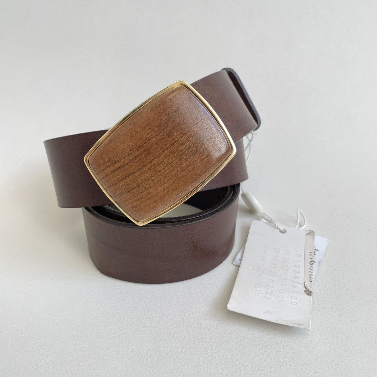 Maison Margiela S/S 11 ‘Woodgrain’ Buckle Leather Belt Size 36 - 1 Thumbnail