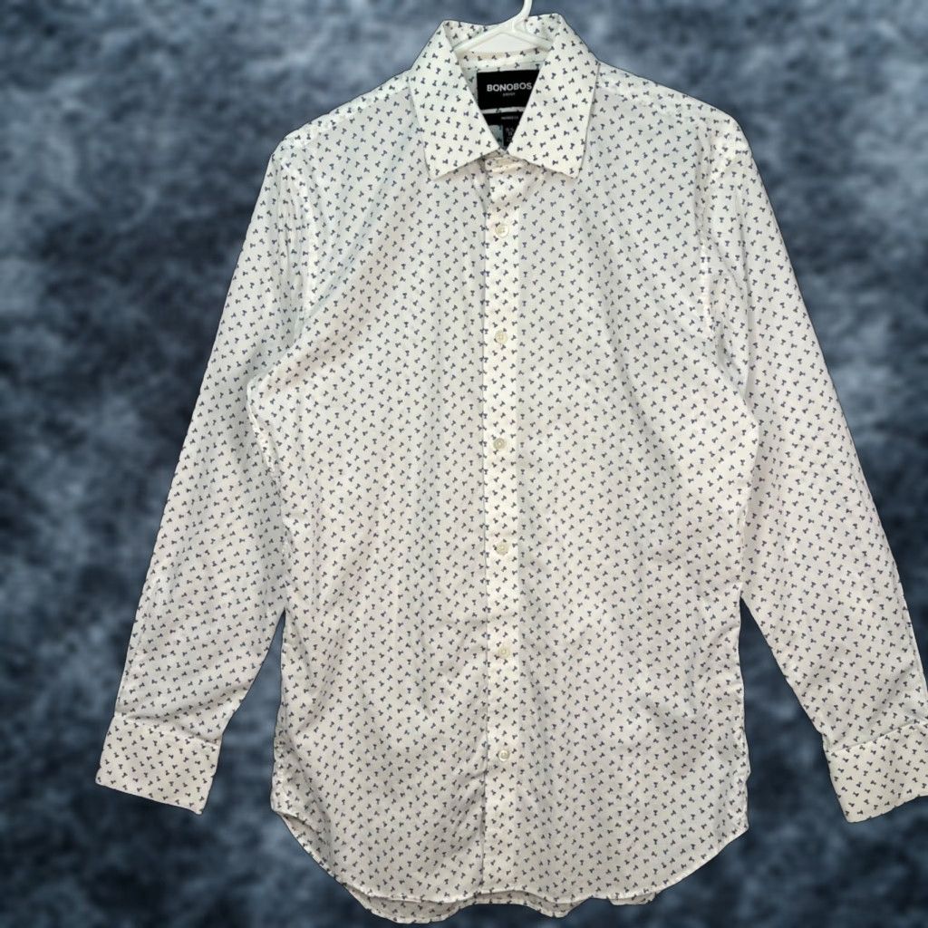 Bonobos Bonobos White Stretch Button-Up Shirt Mens 33 Tailored Fit Long Sleeve Casual Cotton Print Martini Glass Vintage No Size US XS / EU 42 / 0 - 1 Thumbnail