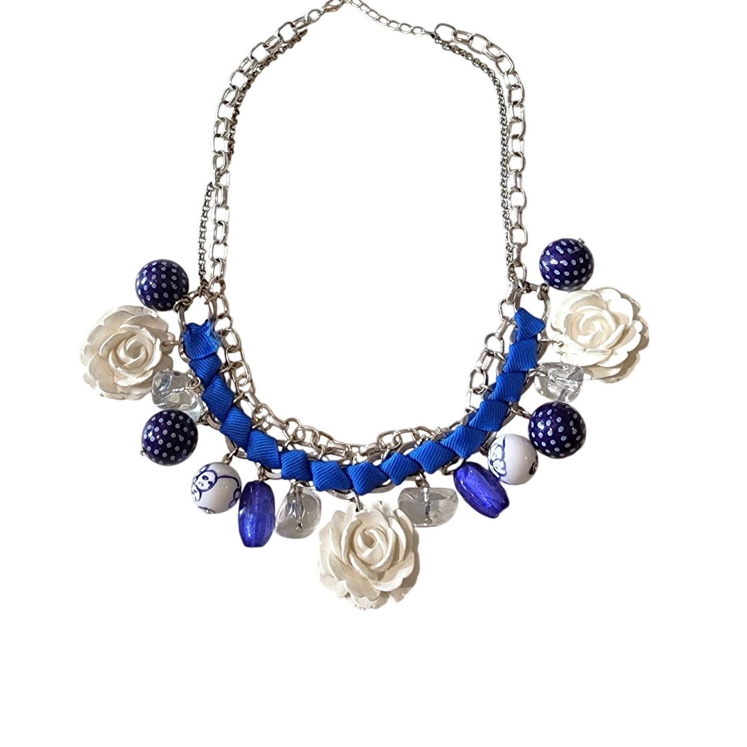 Handmade Mixed Ivory Dangle Bead Rose Charm Statement Bib Necklace Size ONE SIZE - 8 Thumbnail